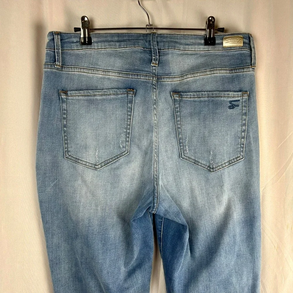 Seven High Rise Stovepipe Straight‎ Denim Jeans Women 32 Blue Embroidery Flowers